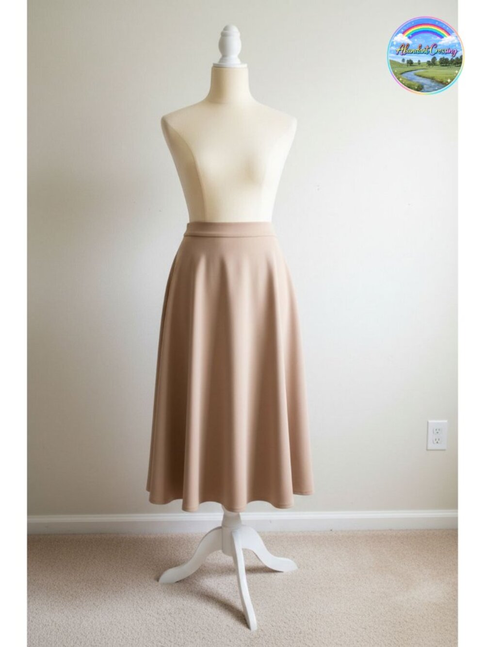 Women's Elastic Waist A-Line Pleated Flared Midi Skirt